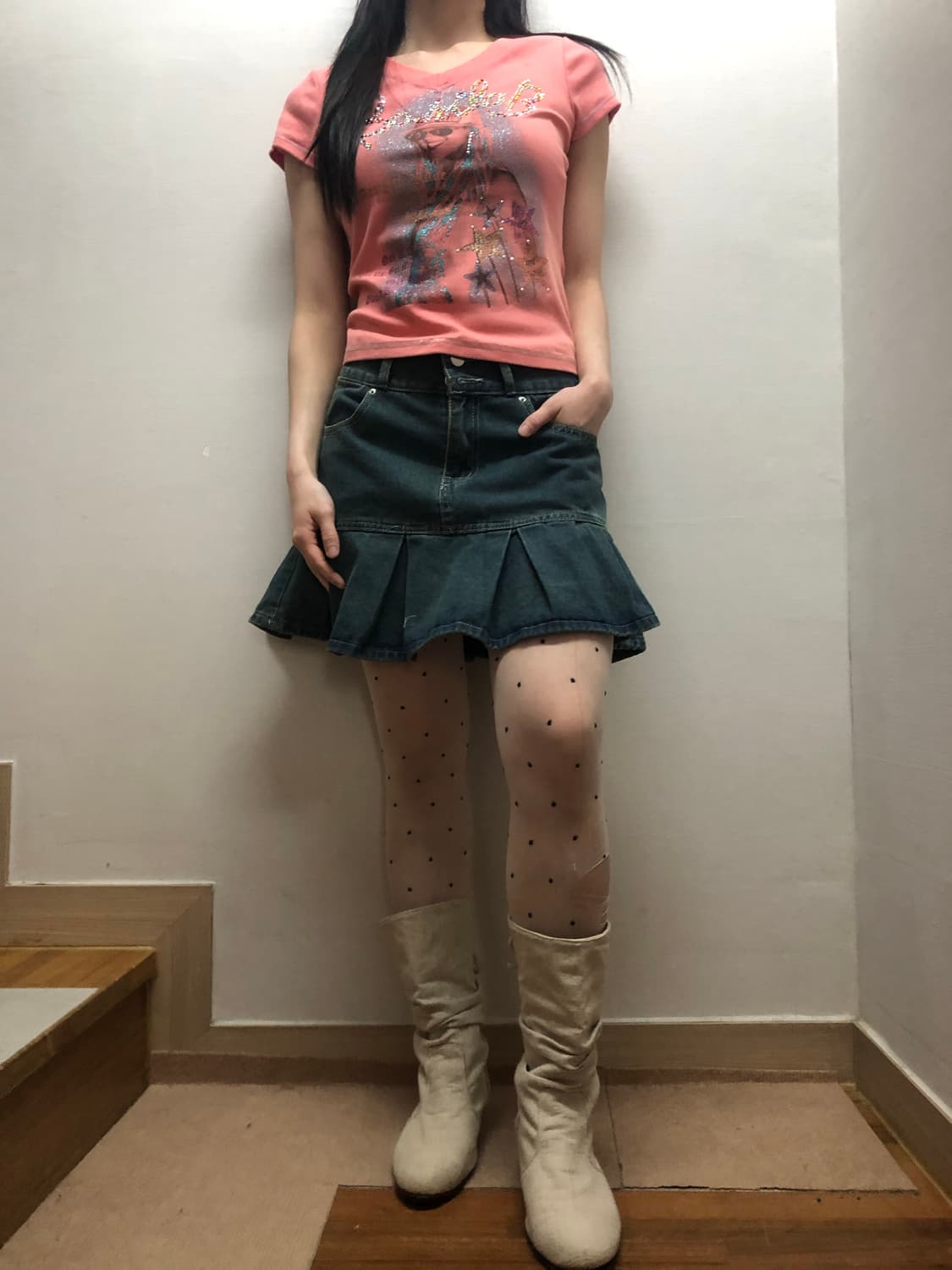 빈티지 데님 플리츠 스커트 상품이미지4