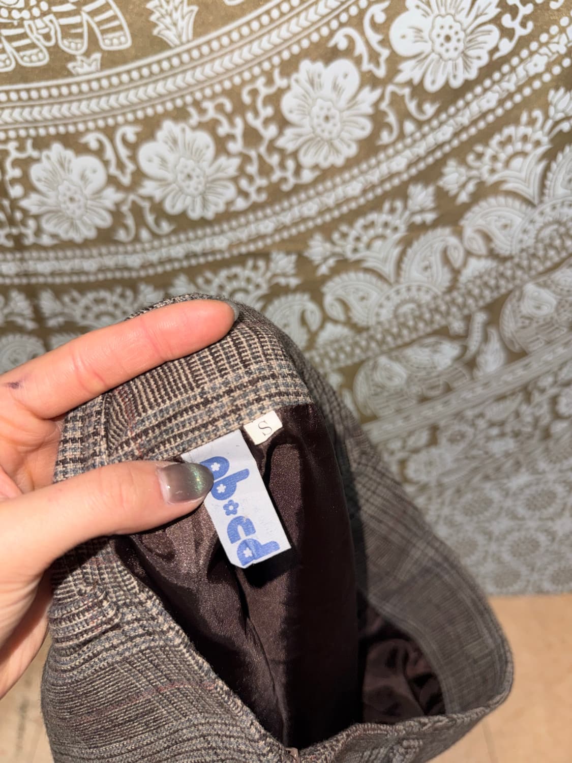 빈티지 여성 모직 체크 언발 미니스커트  상품이미지5