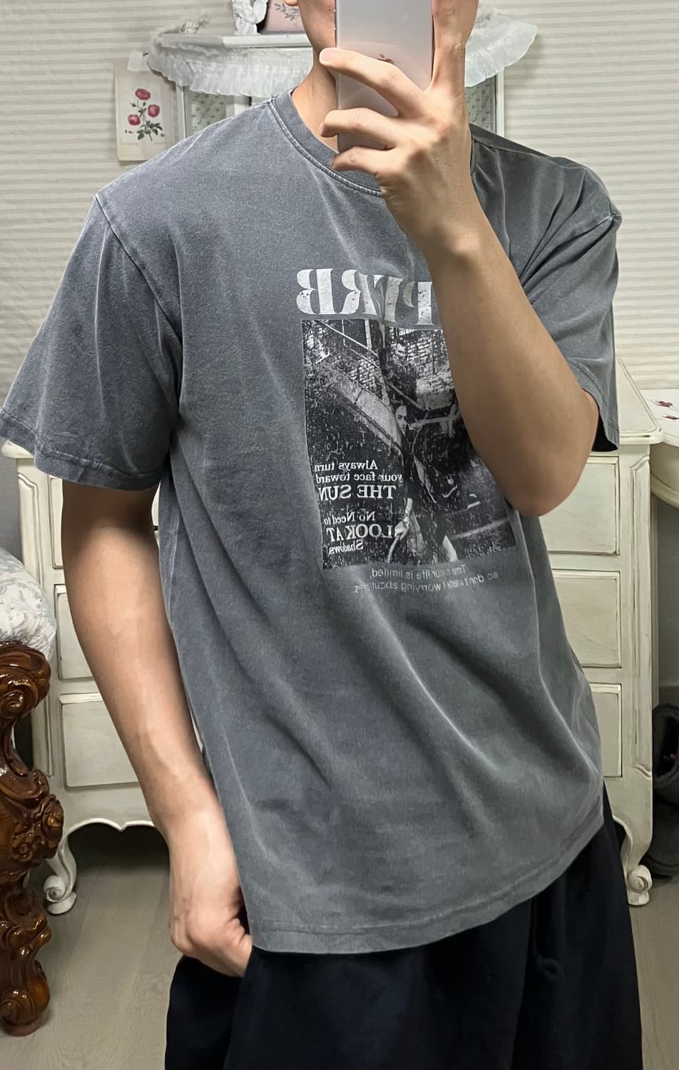 빈티지 차콜 밴드티 반팔 891 y2k 스트릿 모리 갸루 일본빈티지 펑키 상품이미지7