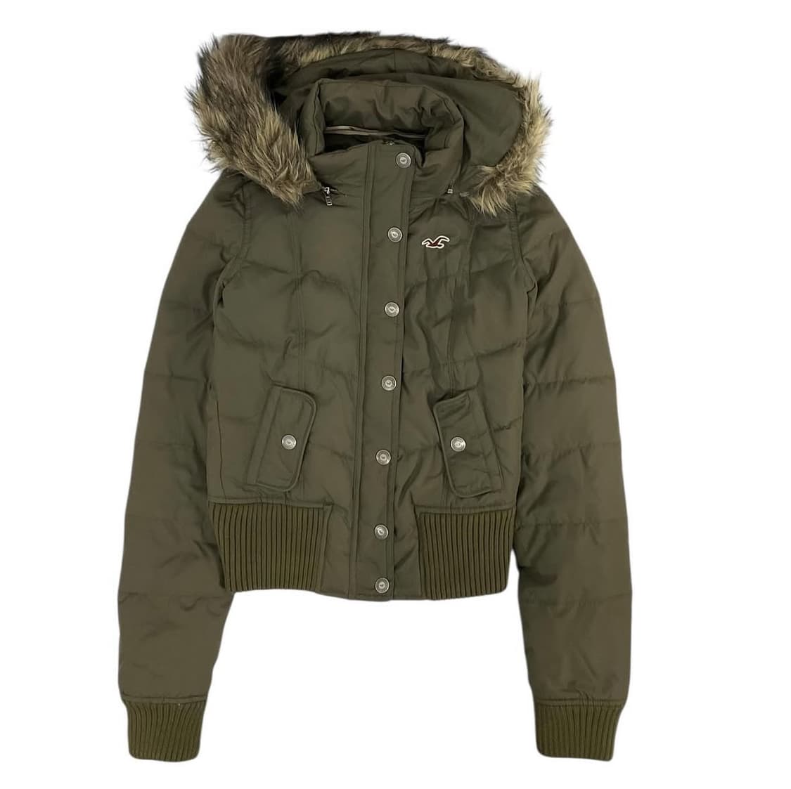 홀리스터 크롭 퍼 경량패딩 카키 상품이미지1