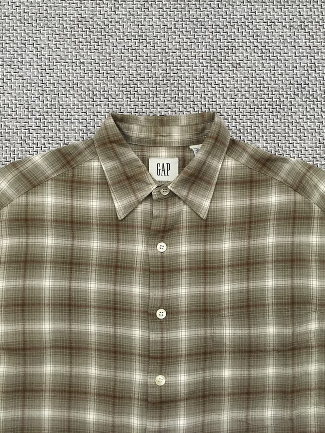 90s khaki brown Ombre check Rayon shirts 상품이미지1