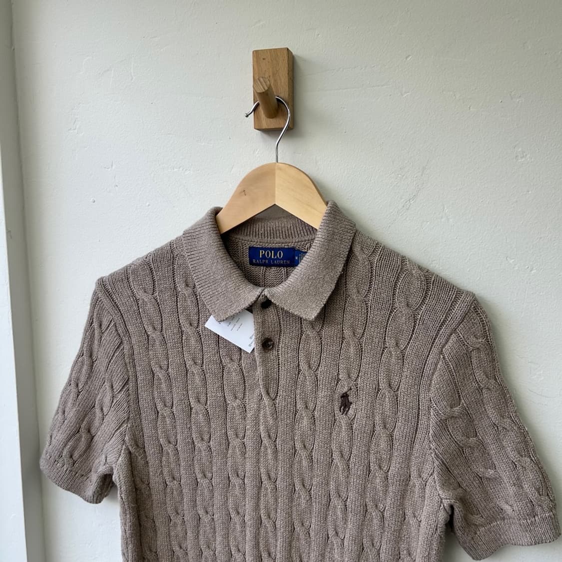 16032 - 폴로 랄프로렌 베이지 케이블 반팔 카라 니트 상품이미지1