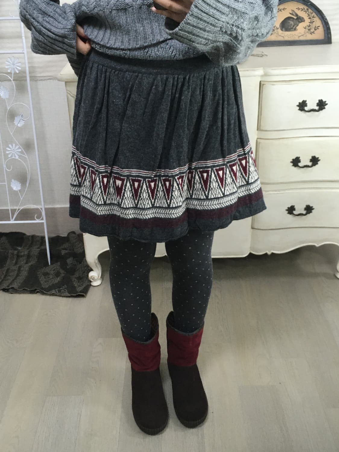 일본빈티지 챠콜 노르딕 버건디 니트 스커트 상품이미지2
