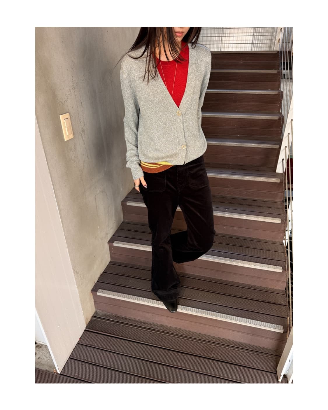 Silver Metalic Knit Cardigan 상품이미지1