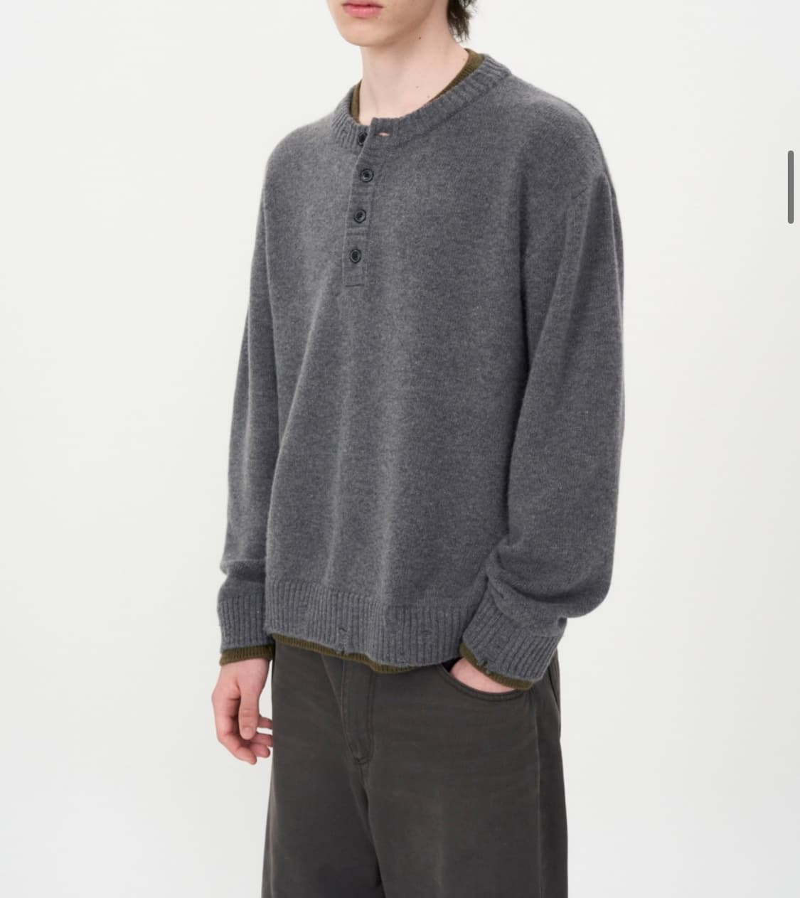 인사일런스 더블 레이어드 헨리넥 니트 GREY L사이즈 상품이미지3