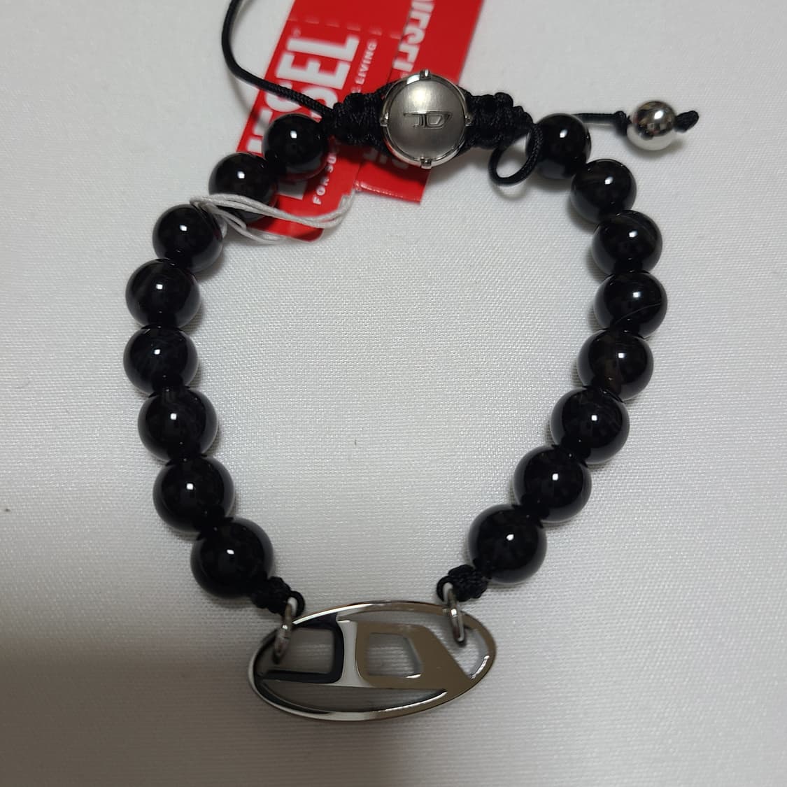 디젤 마노 비즈 팔찌 오벌 디 로고 브레이슬릿 블랙 상품이미지3