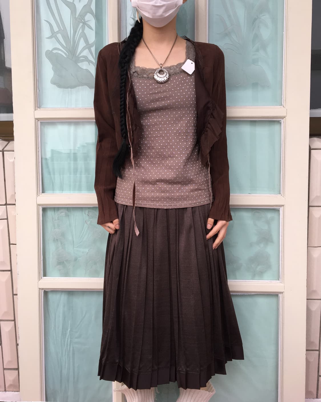 Lace trimming dot pattern sleeveless 상품이미지4