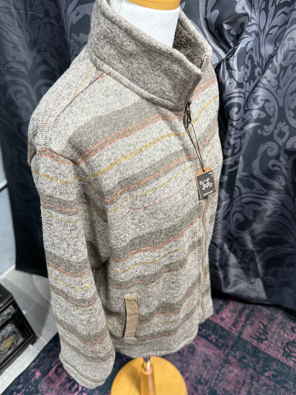 빈티지 스트라이프 퍼 니트 집업 상품이미지2