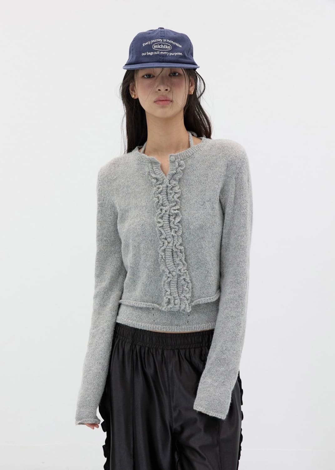 미치코런던 레이스 러플 가디건 세트 멜란지 그레이 상품이미지1