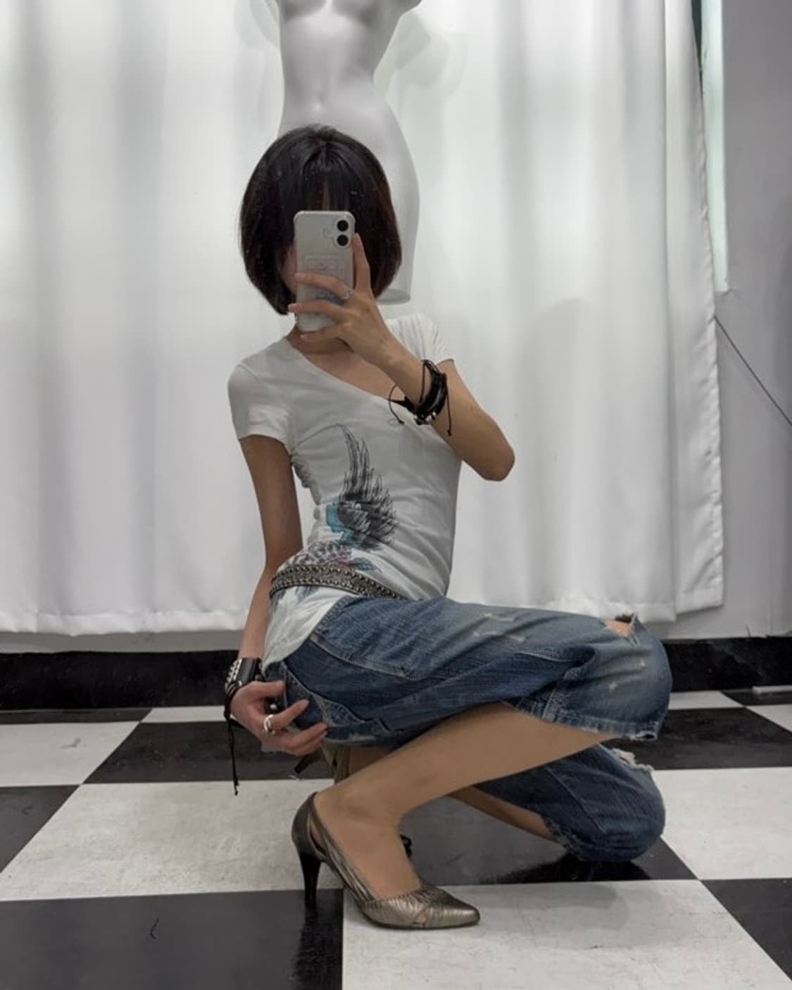 🎸화이트 날개 프린팅 티셔츠🎸 상품이미지5