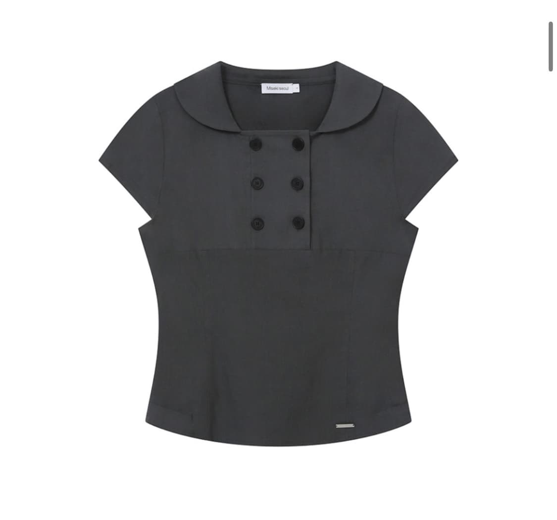 무신사 미세키서울 더블버튼 반팔 블라우스 셔츠탑 차콜 에이블리오헤시오 상품이미지1