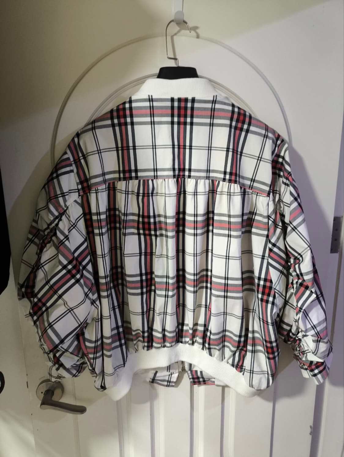 빅사이즈 바운스 깅엄체크 봄버 블루종 자켓 상품이미지5