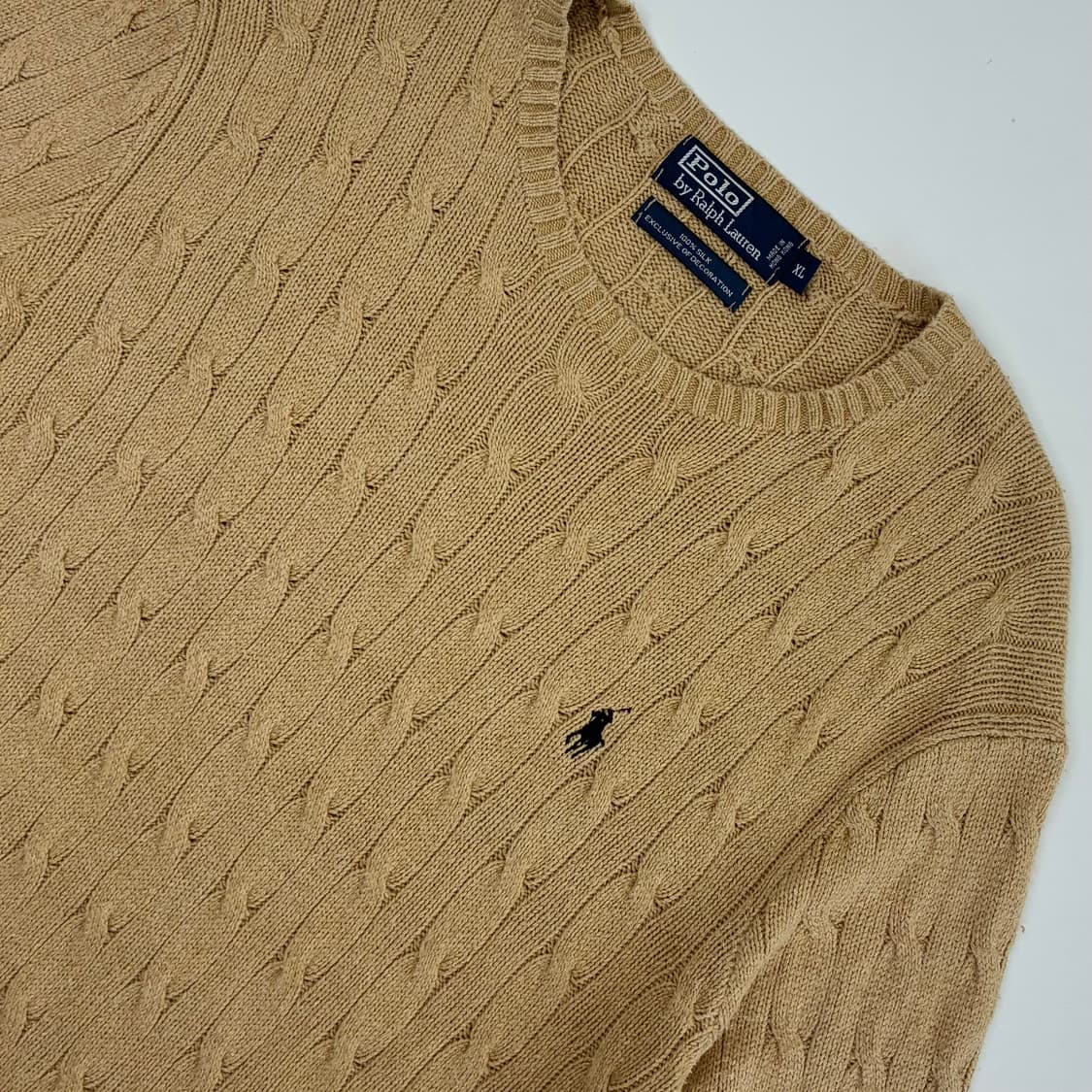 Polo 폴로 랄프로렌 실크100% 베이지 케에블 라운드 니트 상품이미지3