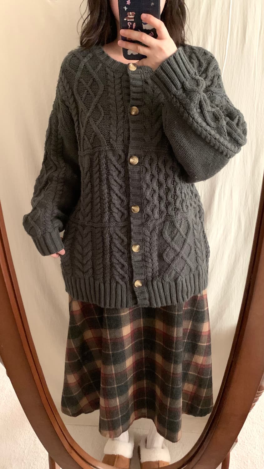 빈티지 브라운 모리 체크 롱스커트 상품이미지4