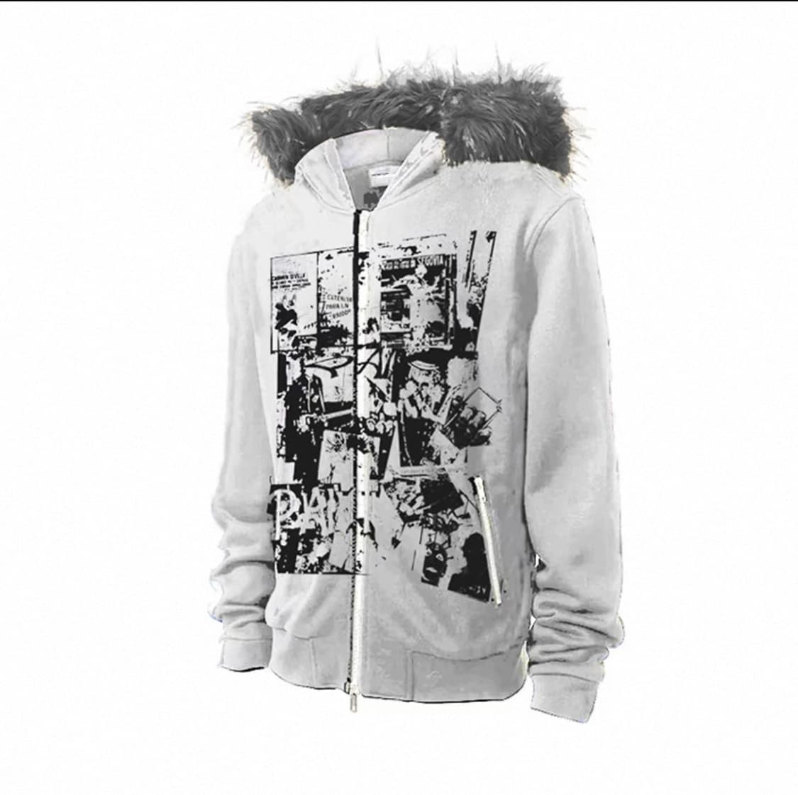 빈티지 퍼 후드집업 화이트 상품이미지1