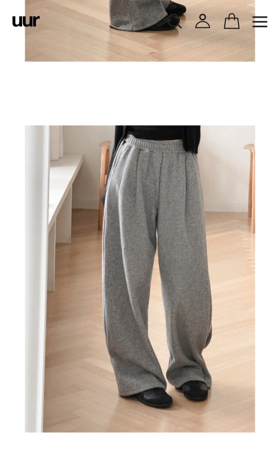 uur 유유알 사이드 핀턱 밴딩 슬랙스 라이트그레이 숏 상품이미지3