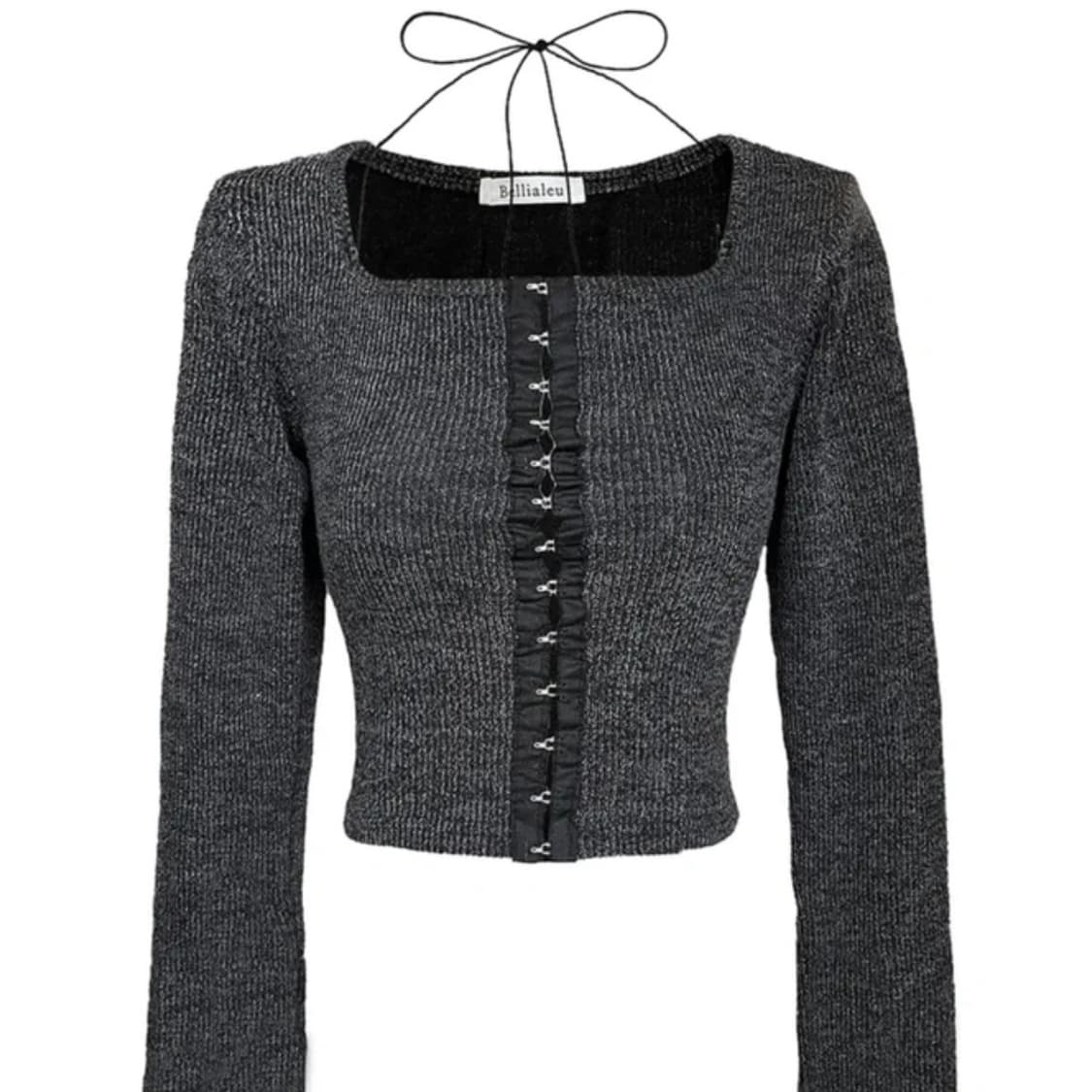 벨리아르 리본 탑 긴팔티 챠콜 상품이미지1