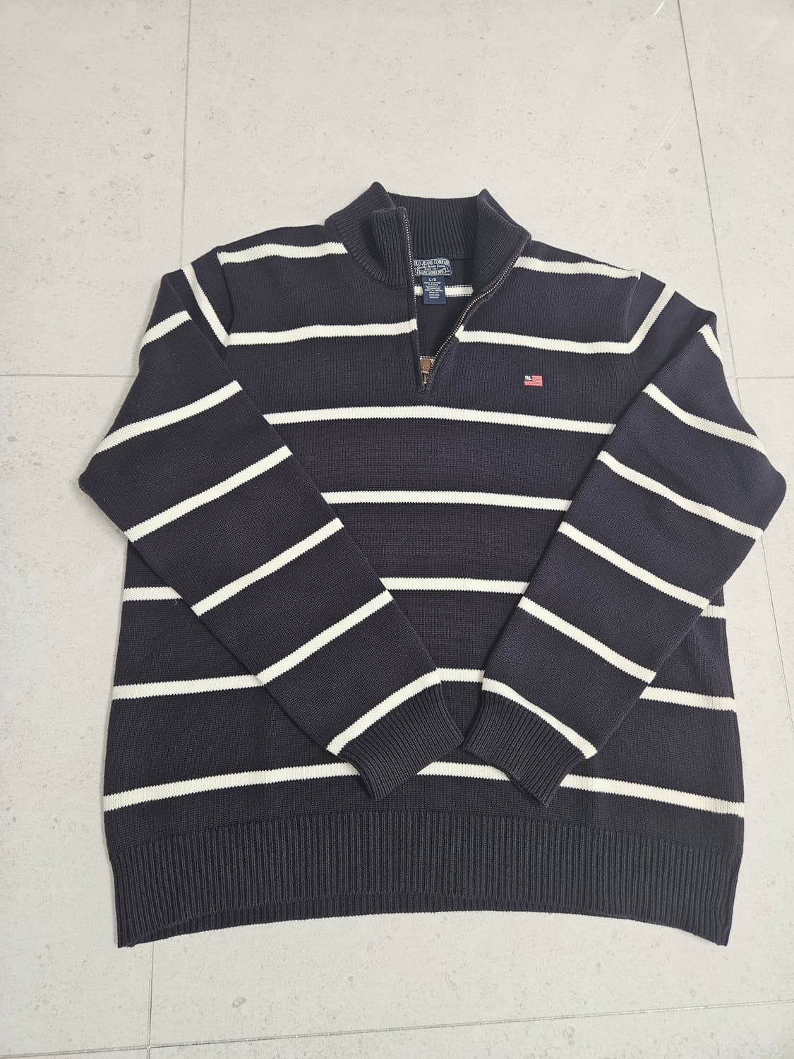 90s 폴로 진스 스트라이프 하프집업 상품이미지1