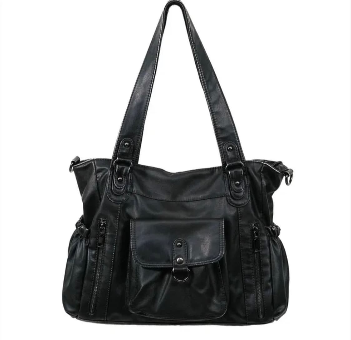 빈티지 워싱 가죽 숄더백 블랙 상품이미지1