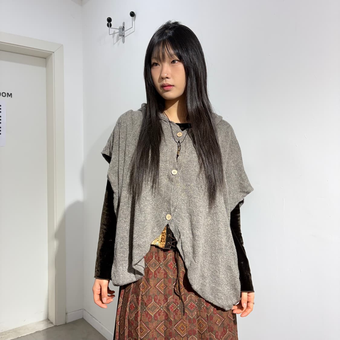 니트 스트라이프 리버시블 후드 케이프 망토 상품이미지2