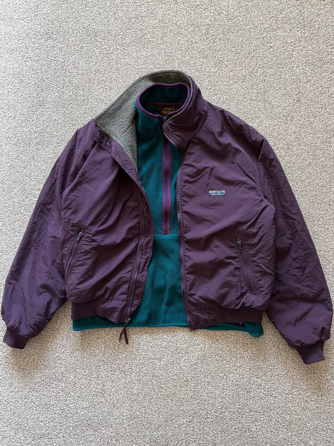 90s빈티지 에디바우어 윈드 포일 퍼플 봄버재킷 xl us 메이드 상품이미지1