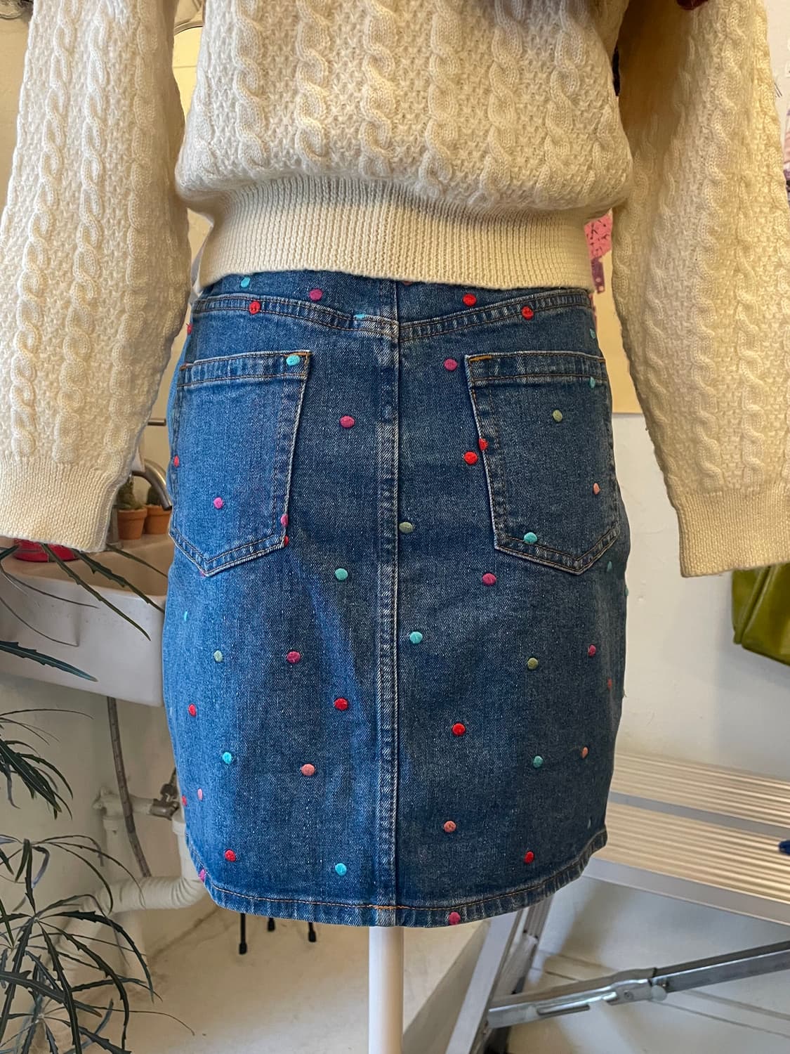 도트자수 데님 스커트 [무배] 상품이미지2