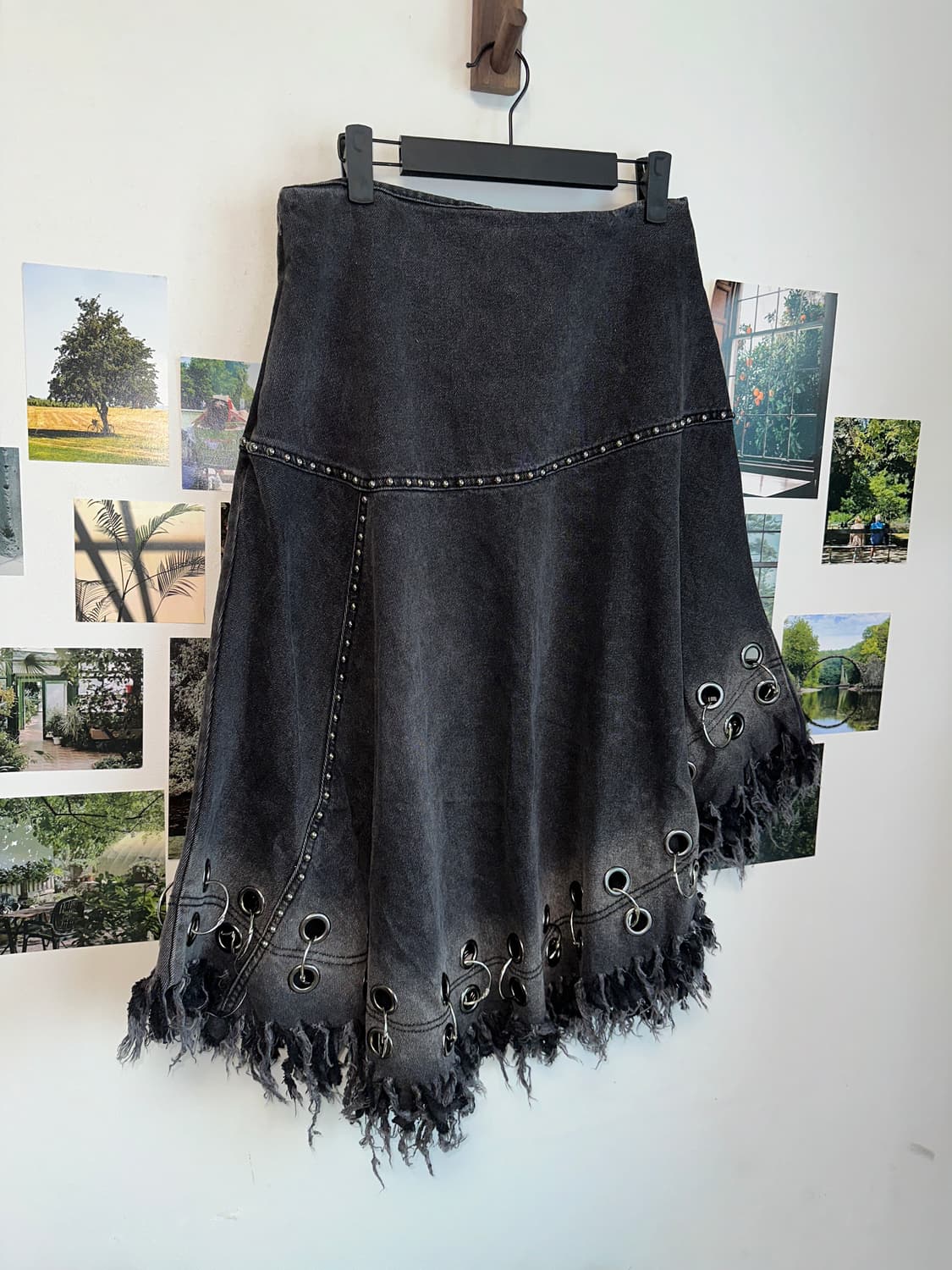 Black denim grunge eyelet sk 상품이미지2