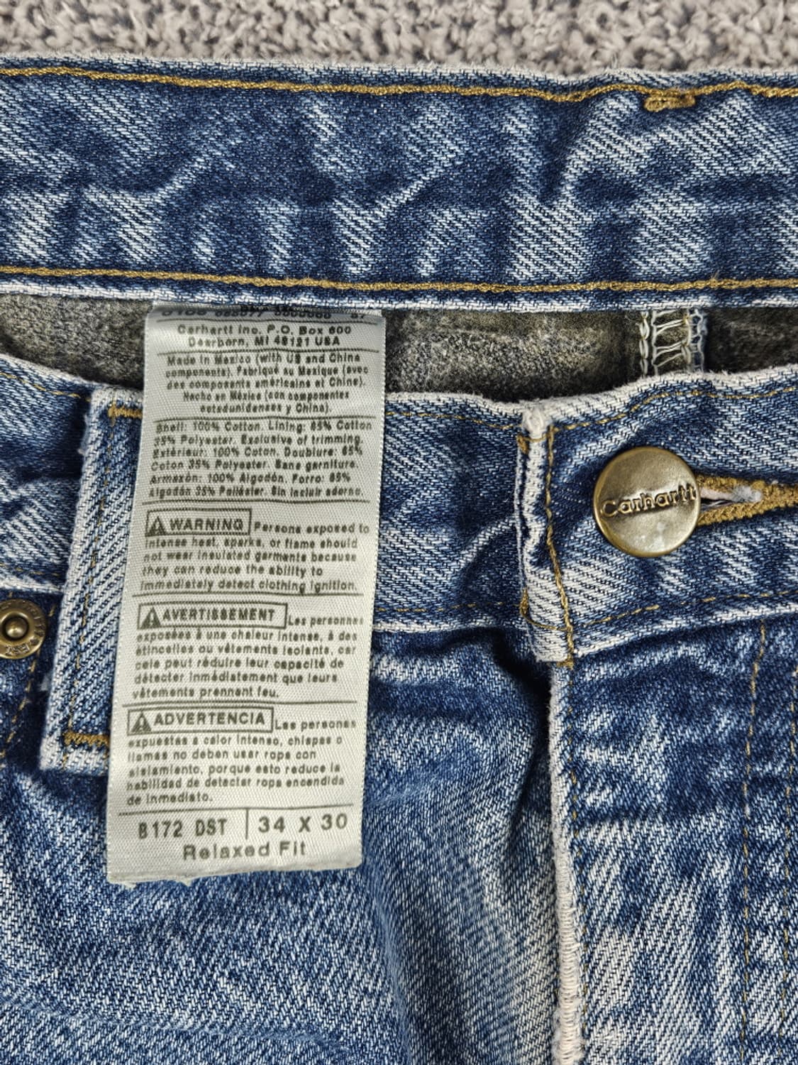 칼하트 헤비 플란넬 체크 데님 워크 팬츠 (34 X 30) / 10044 상품이미지7