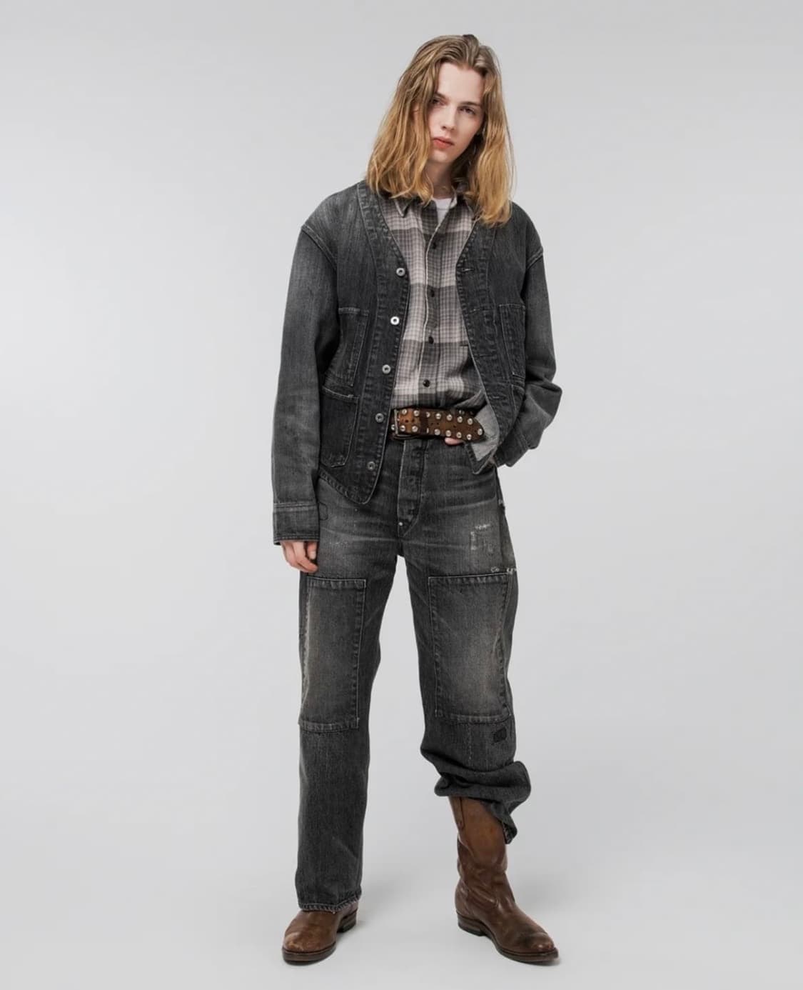 바우와우 Bowwow 30s 리페어 더블니 데님 워크 팬츠 L 상품이미지3