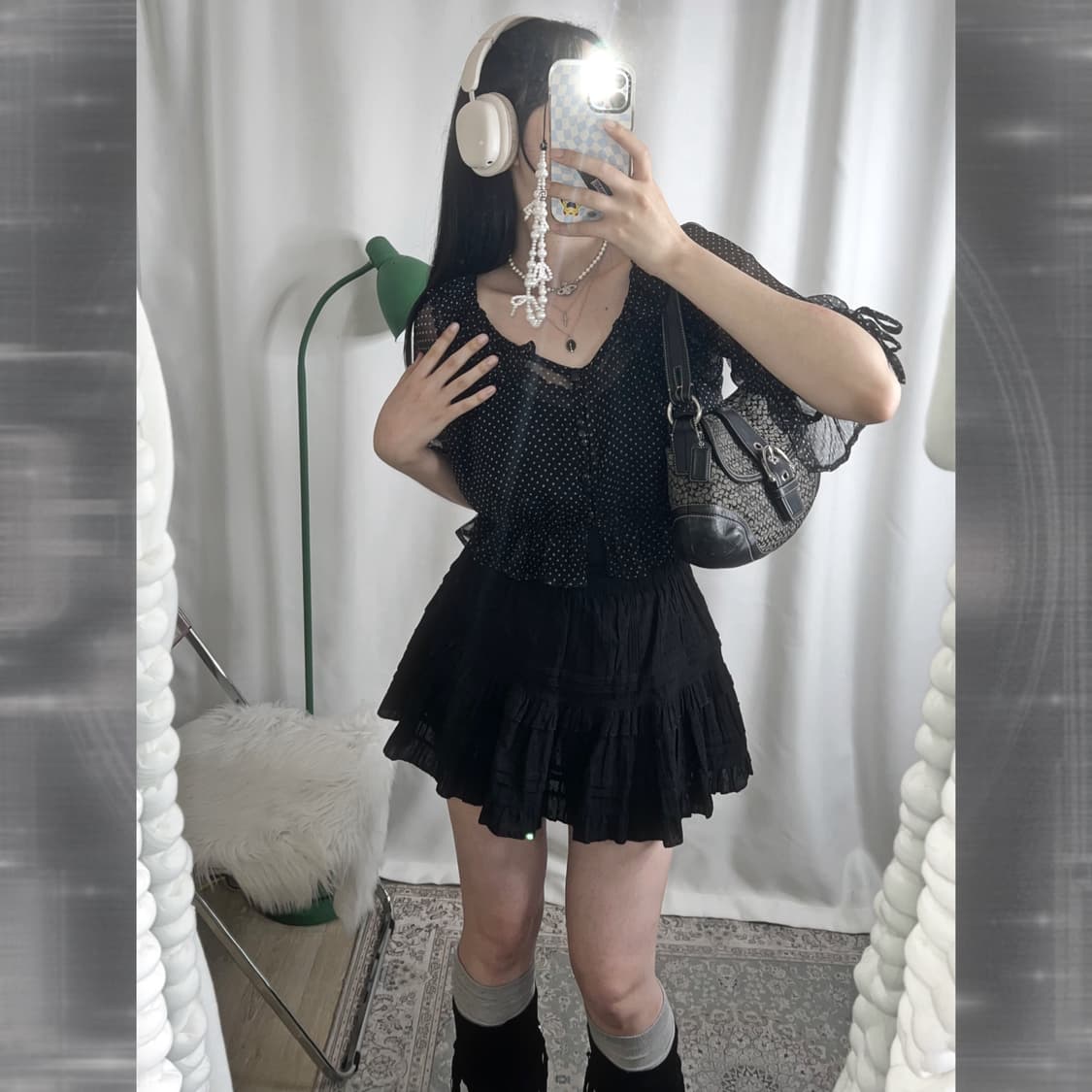 블랙 도트 패턴 쉬폰 블라우스 상품이미지7