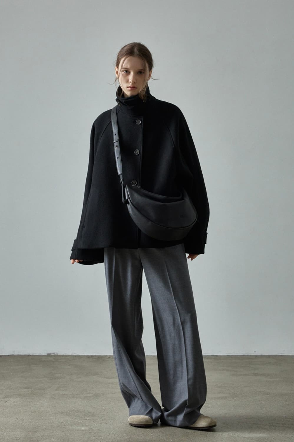 파사드패턴 오버핏 캐시미어 하프코트 M 블랙 상품이미지1