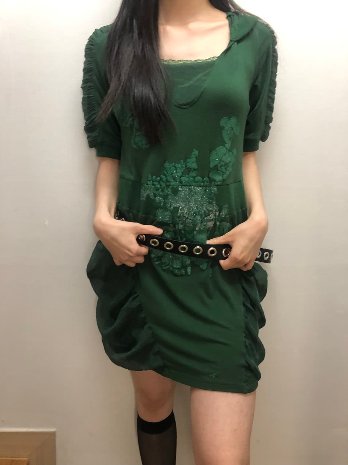 빈티지 그린 오리엔탈 후디 원피스 상품이미지1