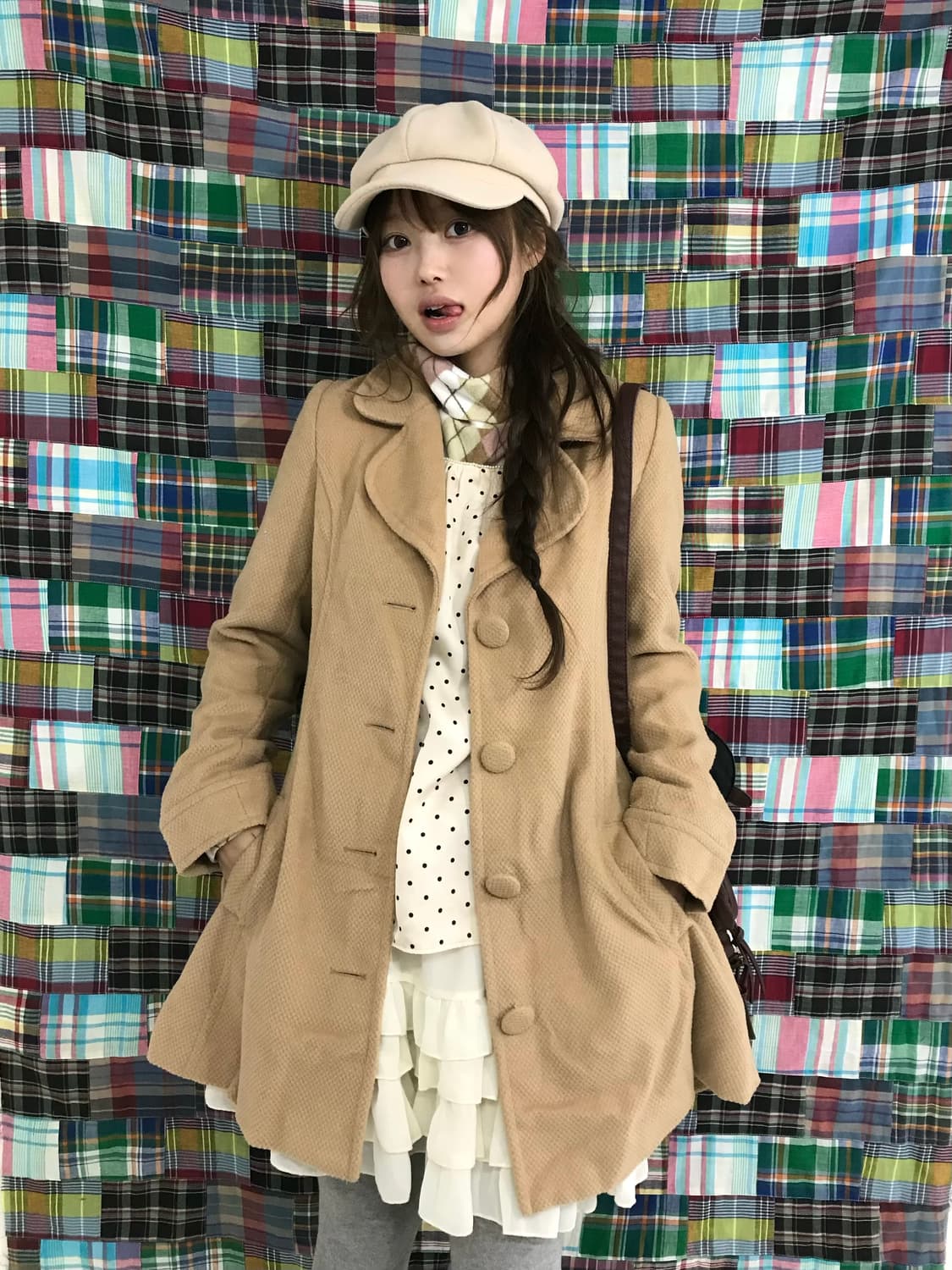 리즈리사 베이지 니혼진 도트 체크 모리걸  상품이미지2