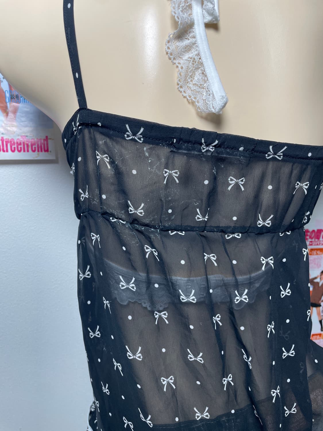 러블리 로맨틱 갸루 리본 프릴 슬리브리스 탑 상품이미지4