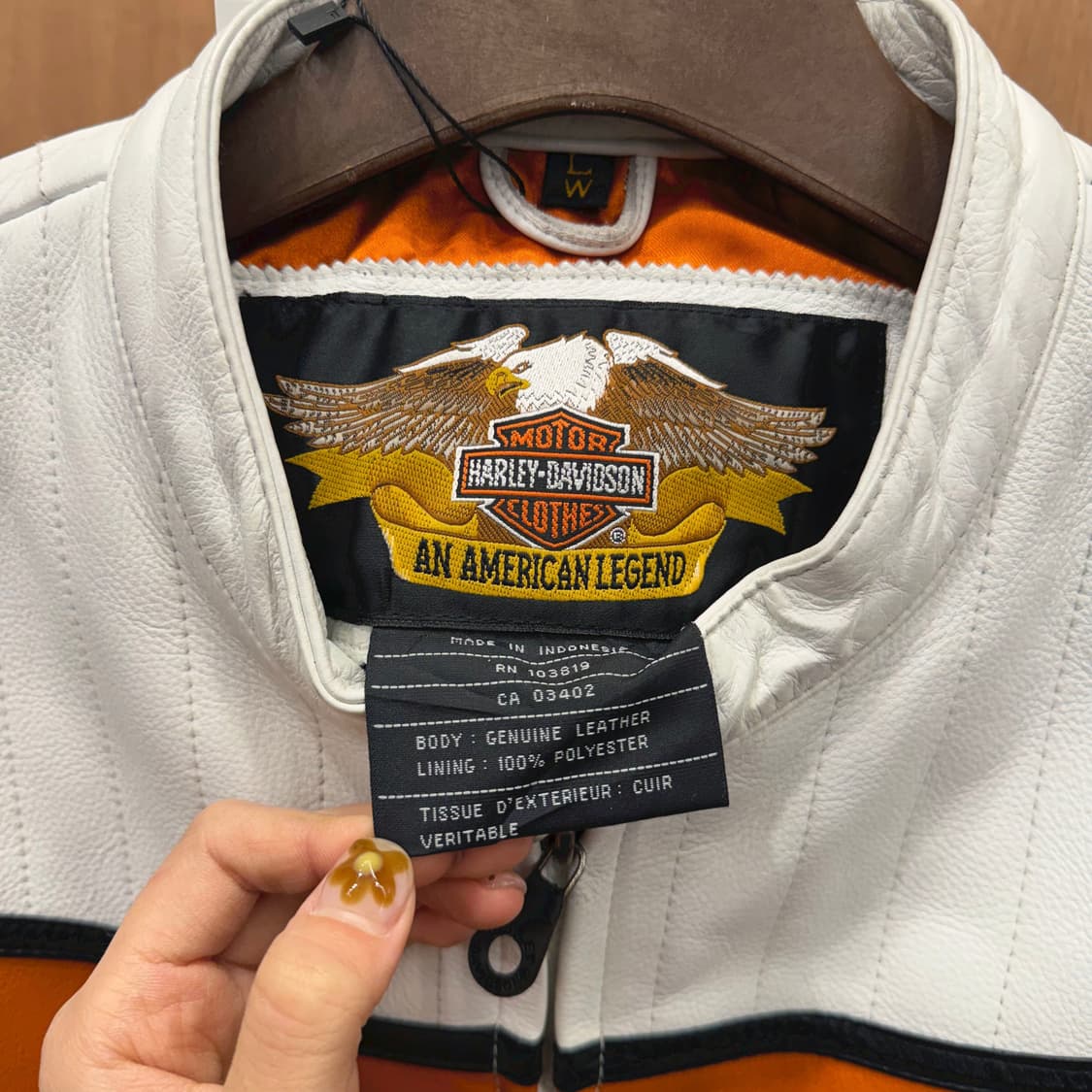 할리데이비슨 라이더 자켓 오렌지 배색 로고 자수 디테일 레귤러핏 아이보리 상품이미지6