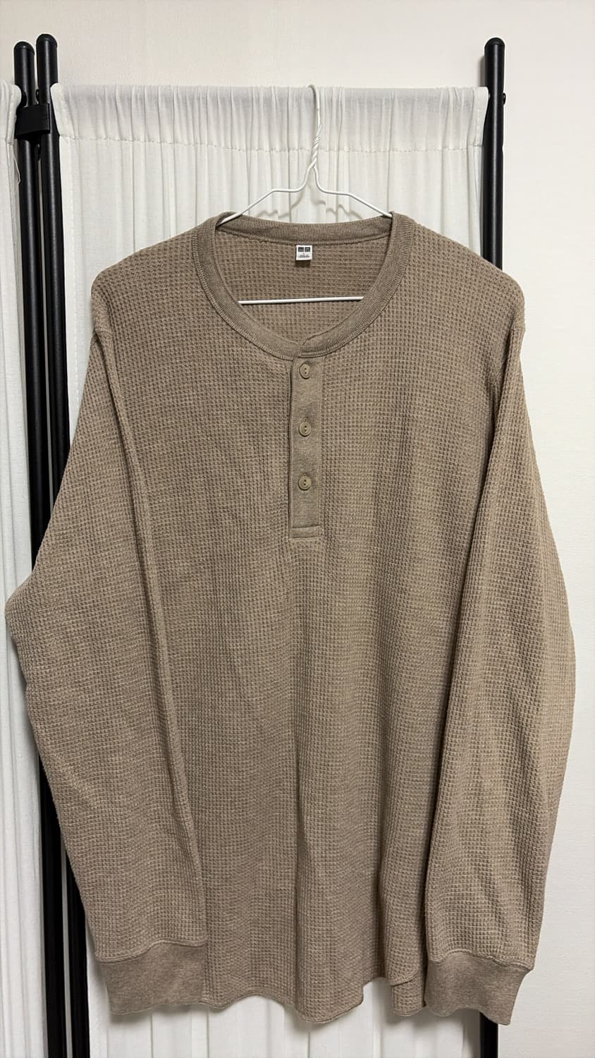 유니클로 와플 헨리넥T 베이지 [L] 상품이미지2