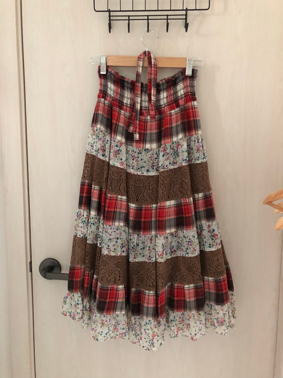 (소장품) 빈티지 모리걸 딸기초코 패치워크 스커트 가로패치 상품이미지1