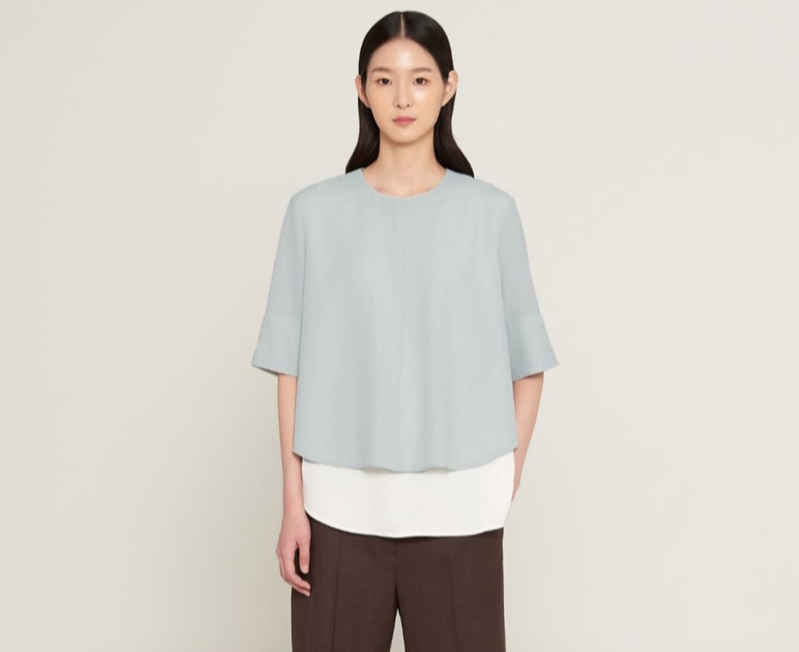 (새상품)구호 실크배색 라운드 블라우스 M사이즈 상품이미지1