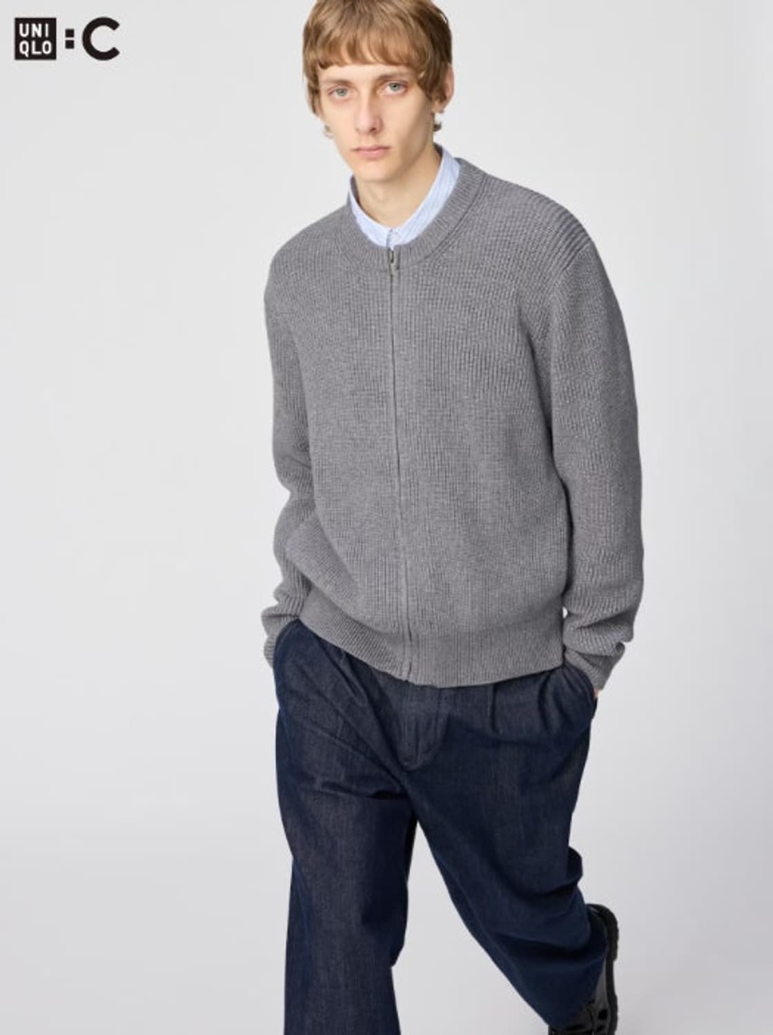 (XL) 유니클로 C 라운드넥 크루넥 가디건 풀집업 그레이 상품이미지1