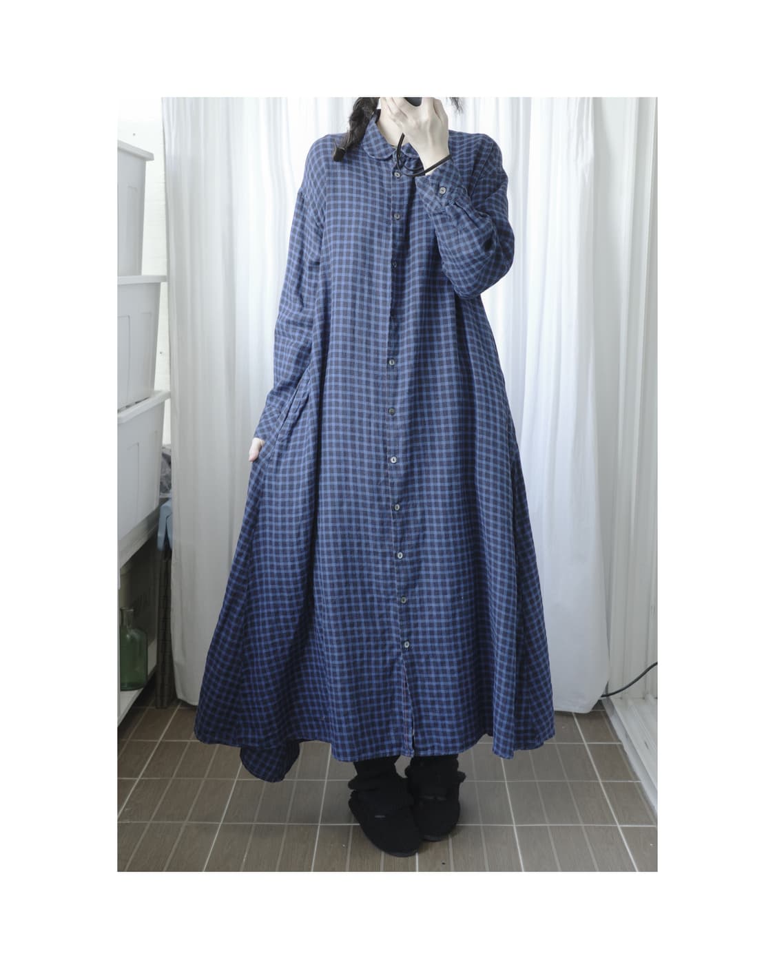 Blue chcek long one-piece 상품이미지2