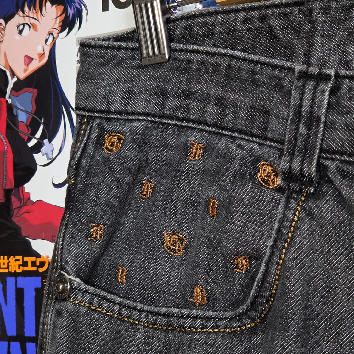 후부 그레이 골드 자수 데님 팬츠 상품이미지6