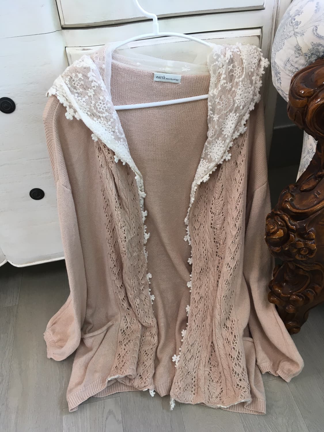 earth music pink beige lace cardigan 상품이미지6