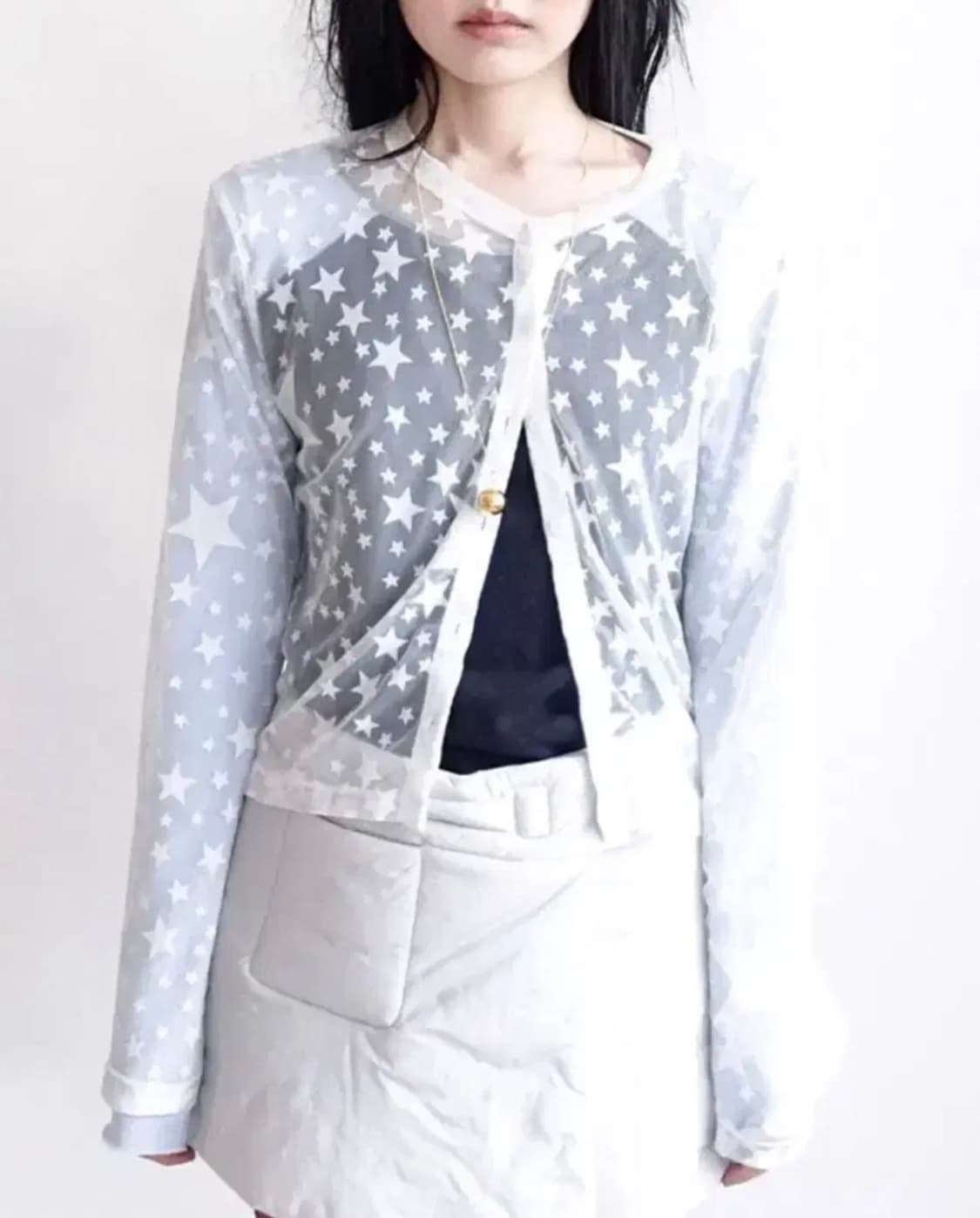 샵페어리 스타 메쉬 버튼 가디건 화이트 상품이미지1