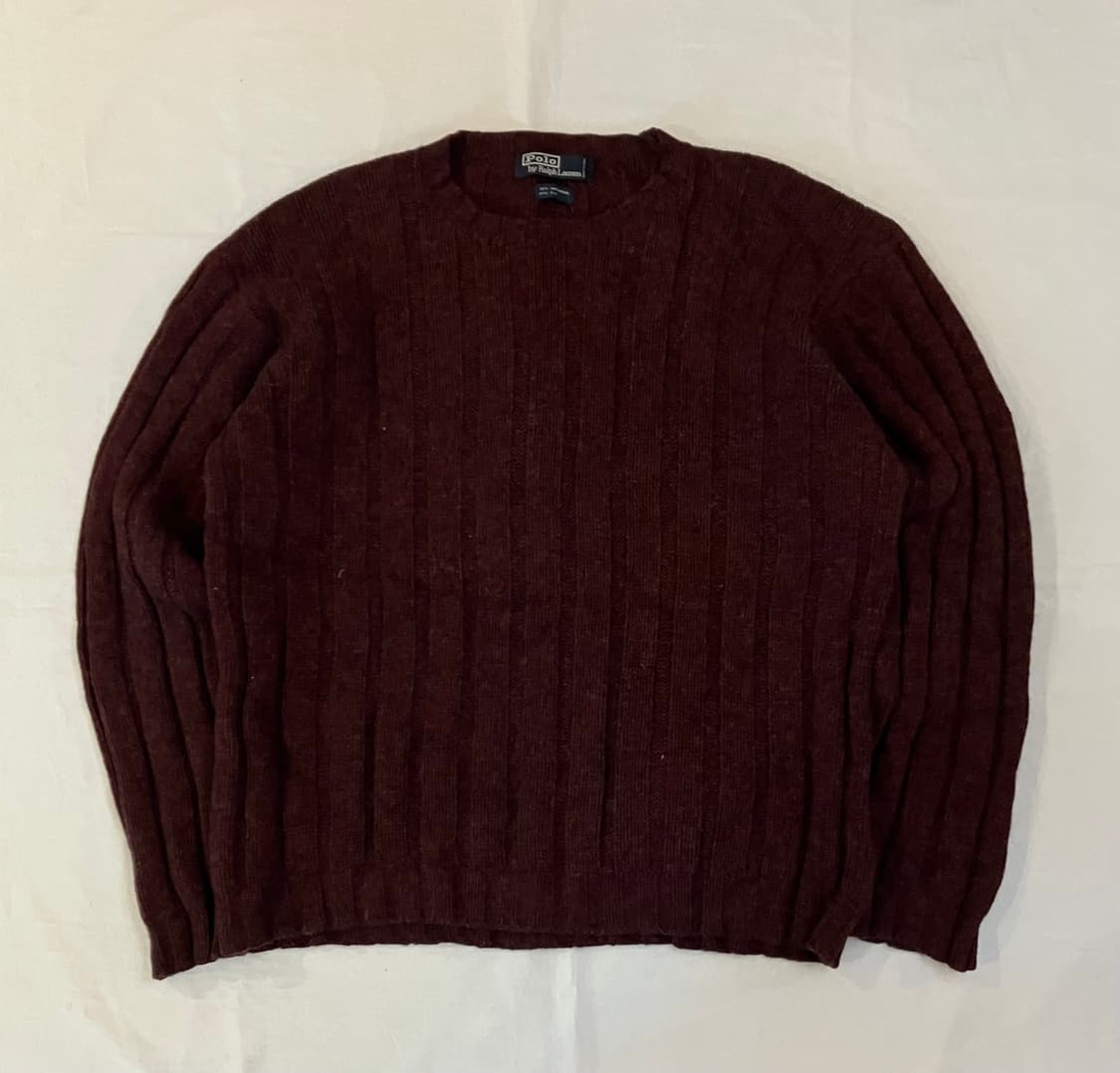 90s 폴로 랄프로렌 램스울 실크 케이블 니트 버건디 상품이미지1
