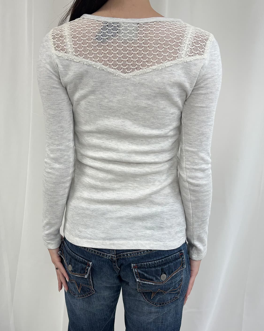 HARLEY DAVIDSON 숄더 레이스 배색 90s 그래픽 와플 티 상품이미지3