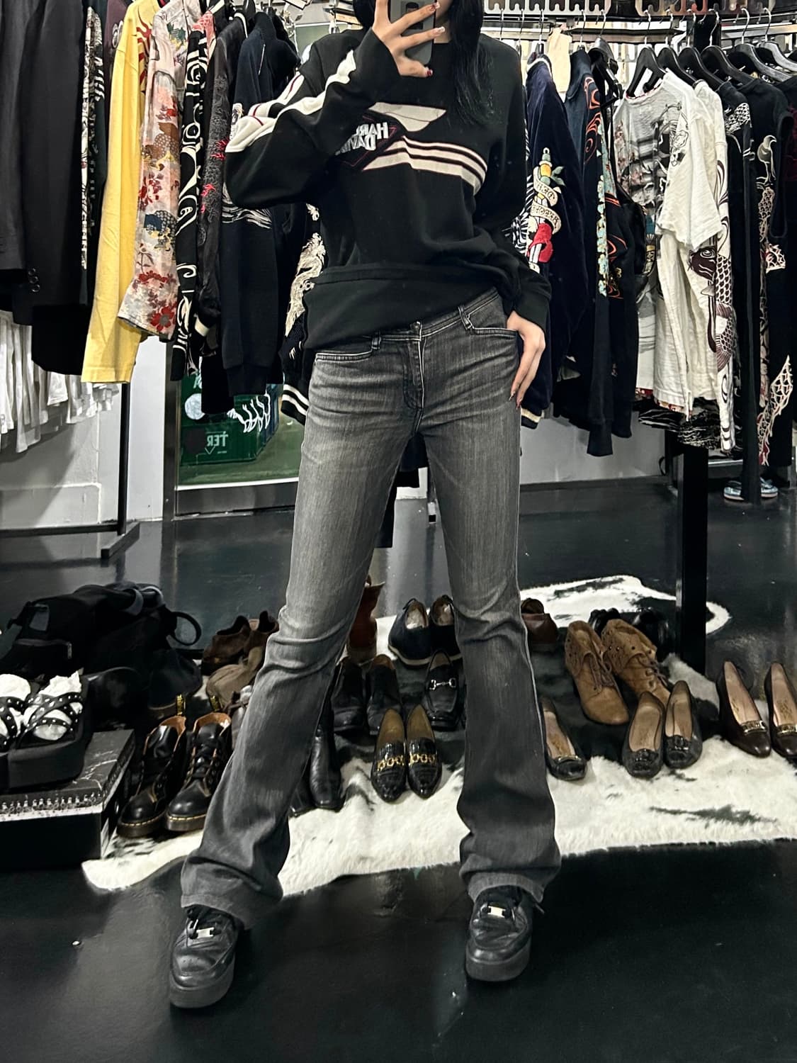 빈티지 흑청 워싱 부츠컷 팬츠 상품이미지1