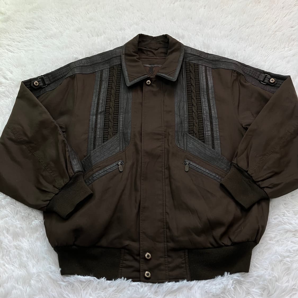 빈티지 초코 브라운 레더 라인 블루종 787 y2k 스트릿 갸루 펑키 일 상품이미지1