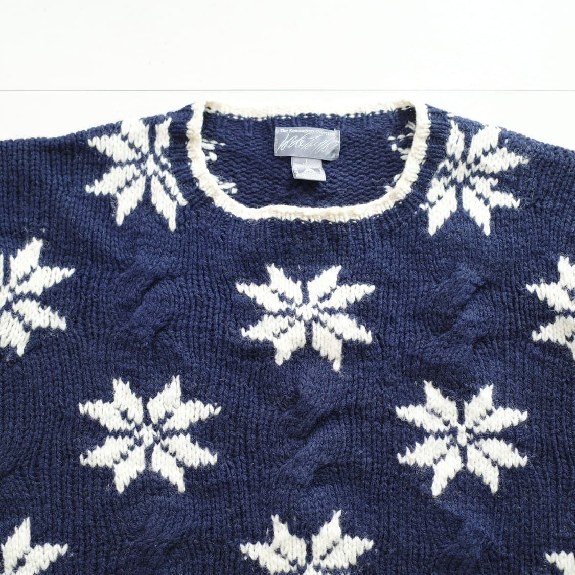 90s L사이즈 빈티지 퓨어 셔틀랜드 울 눈꽃 케이블 니트 스웨터 상품이미지2