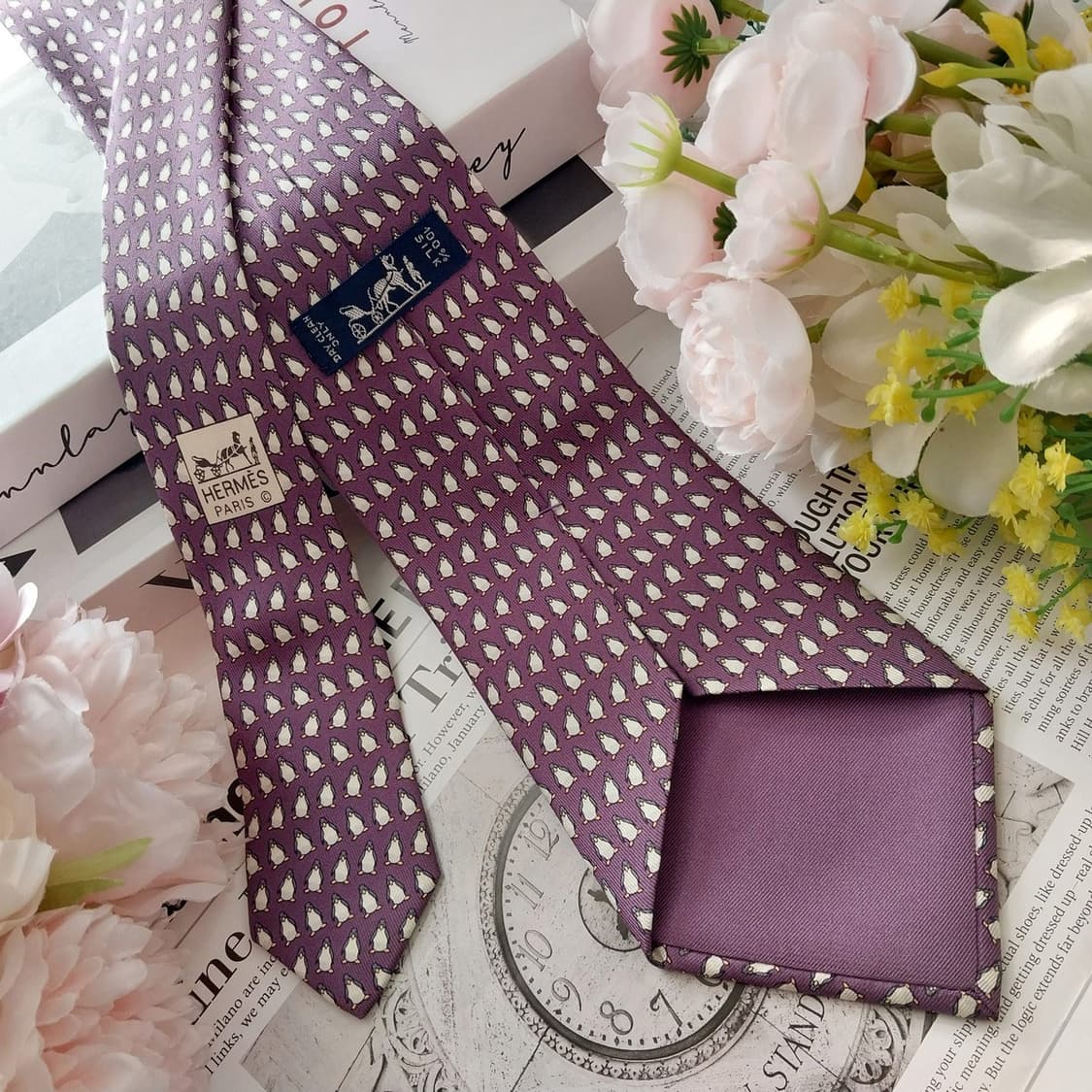 에르메스 실크 펭귄 패턴 퍼플 넥타이 9.4cm A+등급 K1321
 상품이미지4