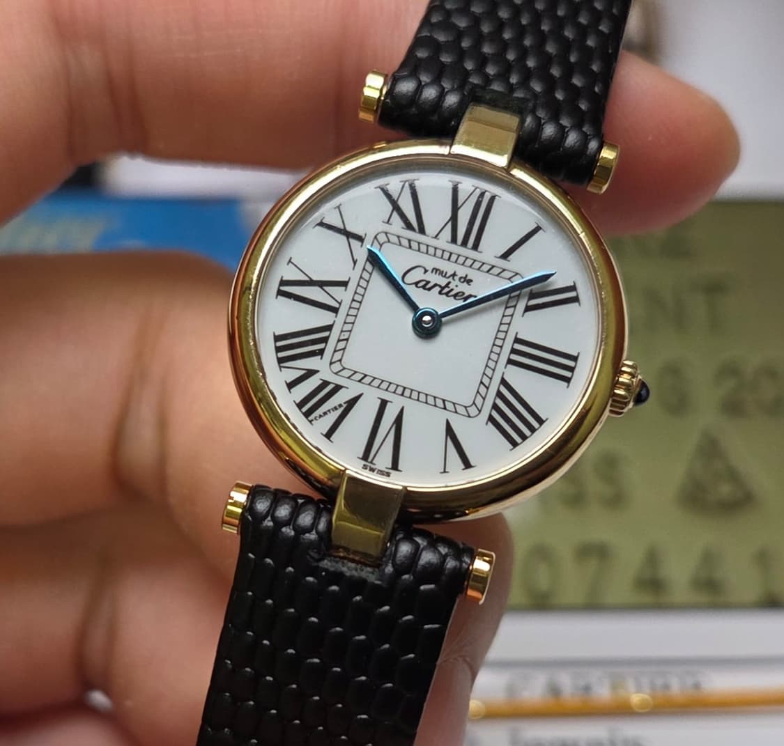 빈티지 까르띠에 머스트드 방돔 화이트로만 블루핸즈 쿼츠 여성용 (감정서  상품이미지4